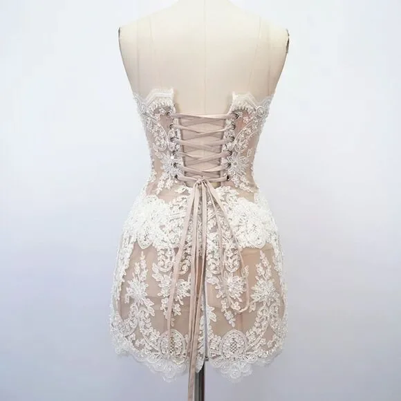 lace dress white midi White Lace Midi Dress with V Neck MEERA